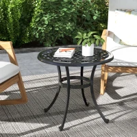 Outsunny Patio Table, Round Side Table with Cast Aluminium Frame, Adjustable Feet for Patio, Garden, Balcony, Black(m-8)