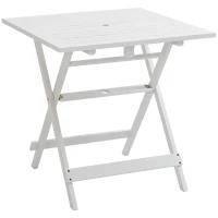 Outsunny Foldable Dining Table, Square Wood Side Table, Portable Bistro Table with Umbrella Hole for Outdoor Patio, Garden or Backyard, White(m-1)