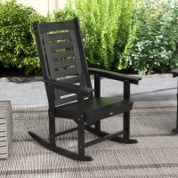 Outsunny 2 Pieces Outdoor Rocking Chairs, HDPE Patio Rockers with 28" High Back, Wide Armrests for Porch Backyard, Black(m-8)