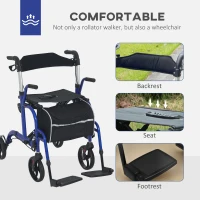 HOMCOM Rollator Walker with Seat, Folding Rolling Walker with 8" Wheels, Walker for Seniors with Adjustable Height, Blue(m-4)