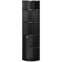 HOMCOM 5-Tier Corner Bookcase, Storage Bookshelf, Freestanding Display Shelves with Open Compartments and Cabinet for Home Office, Living Room, Study, Black(m-2)
