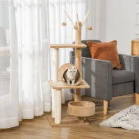 PawHut Cat Tree for Indoor Cats Cat Condo Kitty Tower with Scratching Post, Elevated Fun Cat Beds, Tunnel, Cat String Toys, 16" x 16" x 48", Light Brown(m-2)