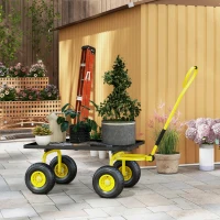 Outsunny Heavy Duty Garden Wagon Cart with 10" Wheels, 330 lbs Capacity, for Garden, Beach, Lawn, Yellow(m-8)