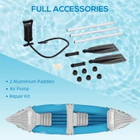 Outsunny K2 Kayak, 2 Person Inflatable Kayak, Includes Paddles, Aluminum Oars, Repair Kit, Portable Tandem Blow Up Boat, Blue(m-7)