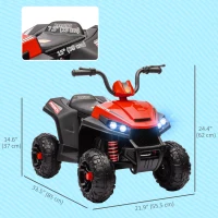 Qaba 12V Kids ATV with Four Wheels Spring Suspension, Forward & Backward, LED Light, MP3, Music, Red(m-3)