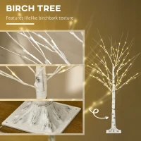 HOMCOM 5 ft Artificial Birch Tree Light with Pre-Lit LED Light for Home Party, Indoor and Covered Outdoor Use(m-5)