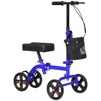 HOMCOM Steerable Knee Walker, Foldable Knee Scooter with Dual Braking System, Adjustable Height, Crutch Alternative, Blue(m-11)