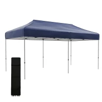 Outsunny 10' x 20' Pop Up Canopy Tent, Outdoor Easy up Tent with 3-Level Adjustable Height, Wheeled Carry Bag, Dark Blue(m-11)