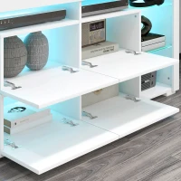 HOMCOM TV Stand with LED Lights for TVs up to 55", High Gloss TV Cabinet with Flip Doors and Glass Shelves, White(m-10)