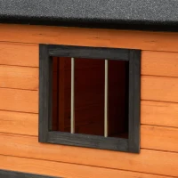 PawHut Outdoor Dog House with Porch, Wooden Dog Kennel with Water-resistant Asphalt Roof, Ladders, Fencing, Window, for Small and Medium Dog, Natural(m-9)