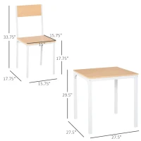 HOMCOM 3-Piece Wooden Square Dining Table Set with 1 Table and 2 Chairs and Sturdy Metal Frame for Small Space, White(m-3)