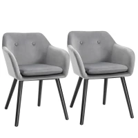 HOMCOM Modern Dining Chairs Set of 2, Kitchen Chairs Upholstered Fabric Velvet-Touch, Backrest and Armrests, Kitchen Counter Dining Room, Grey(m-2)