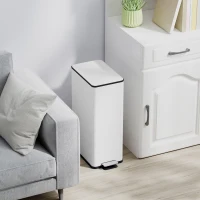 HOMCOM 5.3 Gallon Stainless Steel Kitchen Garbage Can with Soft-close Lid, Foot Pedal, Fingerprint-Proof, White(m-10)