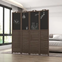 HOMCOM Wooden Room Divider with Blackboard, 4 Panel Folding Privacy Screen for Home Office, 5.5', Walnut Brown(m-10)