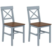 HOMCOM Farmhouse Wooden Dining Chairs Set of 2 with Cross Back, Grey(m-11)