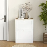 HOMCOM Slim Shoe Storage Cabinet, Modern Shoe Cabinet with 2 Flip Drawers and Adjustable Shelves for 8-12 Pairs, White(m-9)