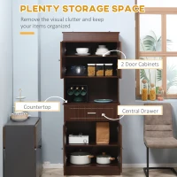 HOMCOM 72" Kitchen Buffet with Hutch, Freestanding Pantry Cabinet with Utility Drawer, 2 Door Cabinets, Adjustable Shelves and Countertop, Brown(m-4)