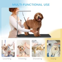 PawHut Dog Grooming Table w/ Adjustable Arm, Mesh Tray,  Two Nooses, Rubber Surface, 35" x 24" x 61", Black(m-9)