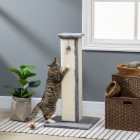 PawHut 32" Tall Cat Scratching Post for Indoor Cats and Kittens, Sisal Cat Scratcher with Hanging Ball Soft Plush, Grey
