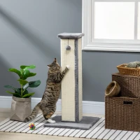 PawHut 32" Tall Cat Scratching Post for Indoor Cats and Kittens, Sisal Cat Scratcher with Hanging Ball Soft Plush, Grey(m-1)