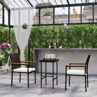 Outsunny Stackable Wicker Patio Chairs Set of 2 with Removable Cushion, Armrest for Garden, Porch, Yard, Cream White(m-10)