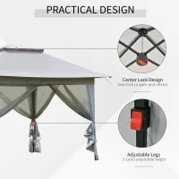 Outsunny 12' x 12' Foldable Pop-up Party Tent Instant Canopy Sun Shade Gazebo Shelter Steel Frame Oxford w/ Roller Bag, Light Grey(m-4)