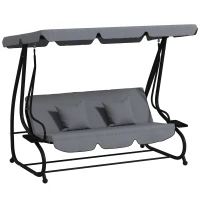 Outsunny Free Standing Swing Bench, Porch Swing with Stand, Adjustable Canopy, Cushion and Pillows, Dark Gray(m-1)