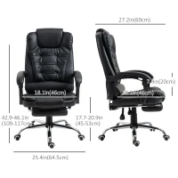 HOMCOM High Back Office Chair PU Leather Executive Office Chair with Retractable Footrest Padded Armrest Black(m-3)