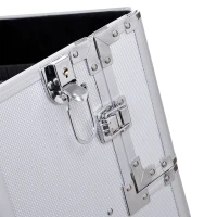 HOMCOM Pro 3 in 1 Portable Aluminum Makeup Cases Rolling Cosmetic Organizer Box, Black (Silver)(m-9)