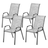 Outsunny Set of 4 Outdoor Dining Chairs, Stackable Patio Chairs with High Back, Breathable Mesh Seat for Garden Lawn, Mixed Gray(m-1)