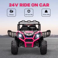 Qaba 2 Seater 24V Electric Car for Kids w/ Remote Control, 3 Speed, LED Lights, Music, Horn, Spring Suspension, Pink(m-4)