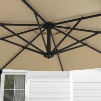 Outsunny 10 FT Cantilever Umbrella, Aluminum Hanging Offset Umbrella with 360°Rotation, Crank, Tilt, Cross Base, Khaki(m-9)