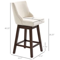 HOMCOM 28" Swivel Bar Height Bar Stools Set of 2, Armless PU Leather Upholstered Barstools Chairs with Nailhead Trim and Wood Legs, Cream White(m-3)