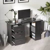 HOMCOM Computer Desk, 47" Writing Table with 3-Tier Shelves and 3 Reversible Drawers for Home Office, Bedroom, Black(m-7)