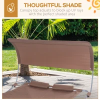 Outsunny 79" Outdoor Lounge Chair with Canopy, Double Chaise Lounger Hammock Bed w/ Pillow and Wheels, Brown(m-4)