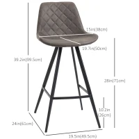 HOMCOM Set of 2 Microfiber Cloth Bar Stools, Multi-functional Kitchen Stools, Bar Chair with Metal Leg Padded Cushion Seat for Dining, Charcoal Grey(m-3)