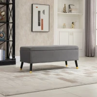 HOMCOM Ottoman Bench with Storage, Velvet Footrest Shoe Bench with Hinged Lid, Lift Top Bed Bench for Entryway Living Room, Charcoal Grey(m-8)