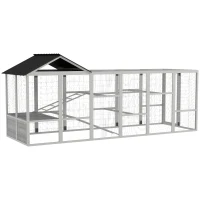 PawHut Wooden Chicken Coop Run for 6 - 10 Chickens, Hen House Add-On with Storage, Perches, 141.75" x 48" x 61", Gray(m-11)