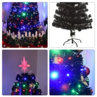HOMCOM 5ft Prelit Artificial Christmas Tree with LED Lights, Multicolored Fiber Optics and Realistic Branch Tips, Black(m-9)