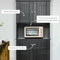 HOMCOM 72" Kitchen Pantry Cabinet, Freestanding Buffet with Hutch, Cupboard with Adjustable Shelf, Utility Drawer, 2 Door Cabinets and Countertop, Black Wood Grain(m-6)