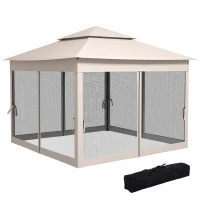 Outsunny 11' x 11' Pop Up Canopy 2-Tier Soft Top Shelter Event Tent w/ Netting Carry Bag for Patio Backyard Garden, Cream White(m-2)