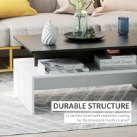 HOMCOM Modern Coffee Table,  2-tier Rectangular Center Table with Storage Shelves for Living Room, Black/White(m-6)