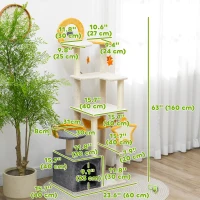 PawHut Star and Moon Themed Cat Tree with Cat Scratching Posts, Cat Condo, Bed, Scratching Board, Cat Toys, Beige(m-3)