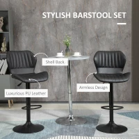 HOMCOM Shell Back Bar Stool Set of 2, PU Leather Adjustable Swivel Barstools with Chrome Base and Footrest for Kitchen Counter, Pub, Black(m-4)