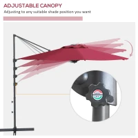Outsunny 10 FT Cantilever Umbrella, Aluminum Hanging Offset Umbrella with 360°Rotation, Crank, Tilt, Cross Base, Red(m-5)