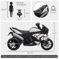 Aosom 6V Kids Motorcycle Toddler Ride-on Toy, High-Traction Battery-Operated Mini Electric Motorbike with Forward/Reverse Switch, Music, Headlights, Horn, White(m-3)