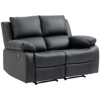 HOMCOM Double Reclining Loveseat, PU Leather Manual Recliner Sofa Chair with Pullback Control Footrest for Living Room, Black(m-11)