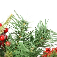 HOMCOM 1.5 Foot/16 inch 2 Pack Prelit Artificial Christmas Tree Cordless with 69 Branches, Warm White LED lights, Red Berries, Pine Cones, for Outdoor Entryway, Green(m-9)