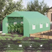 Outsunny Greenhouse Replacement Cover for 11.5' x 9.8' x 6.6' Walk-in Tunnel PE Hot House Cover with Zipper Door and 6 Roll Up Windows, Green (Frame Not Included)(m-4)