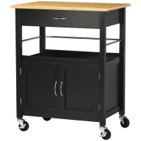 HOMCOM Kitchen Cart, Utility Trolley, Small Kitchen Island with Storage Drawer & Side Hooks for Dining Room, Black(m-11)